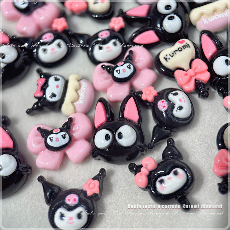 網紅庫洛米卡通美甲飾品可愛立體愛心蝴蝶結魔法棒樹脂鑽美甲配飾