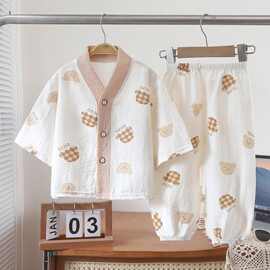 儿童睡衣空调服夏季宝宝套装男女童内衣开衫中大童薄款休闲家居服