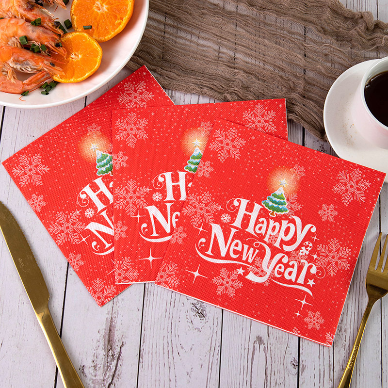 New Year printed napkin cross-border foreign trade holiday decoration table tissue red festive double-layer tissue square tissue New Year printed napkin cross-border foreign trade holiday decoration table tissue red festive double-layer tissue square tissue