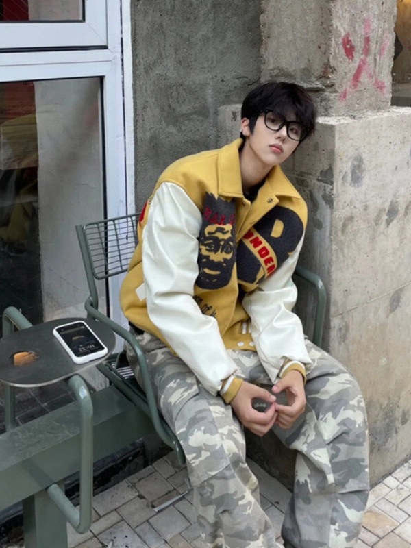 杨博文同款翻领棒球服男春季美式复古网红潮爆款拼接撞色工装夹克|undefined