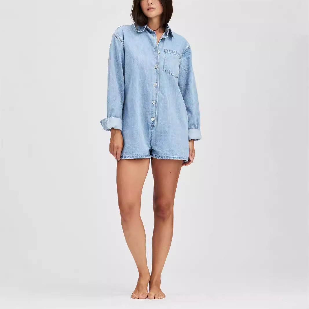 2024 Europa y Estados Unidos transfronterizos otoño nuevos productos hipster callejero con solapa de manga larga pantalones cortos jeans 32118 - 1