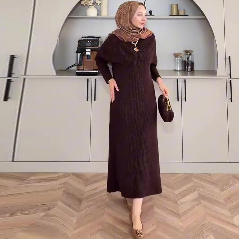 2025 Autumn New European and American Amazon Cross-Border Foreign Trade Women's Slim Knitted Casual Fashion Modest Dress