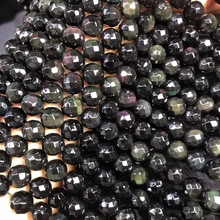 8MM 10MM天然彩虹眼黑曜石64面切面刻面散珠半成品手链女隔珠a