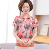 媽媽裝夏季新款女士上衣印花圖案套頭短袖印花T恤中老年女裝，女裝T恤，妃慕昵服飾