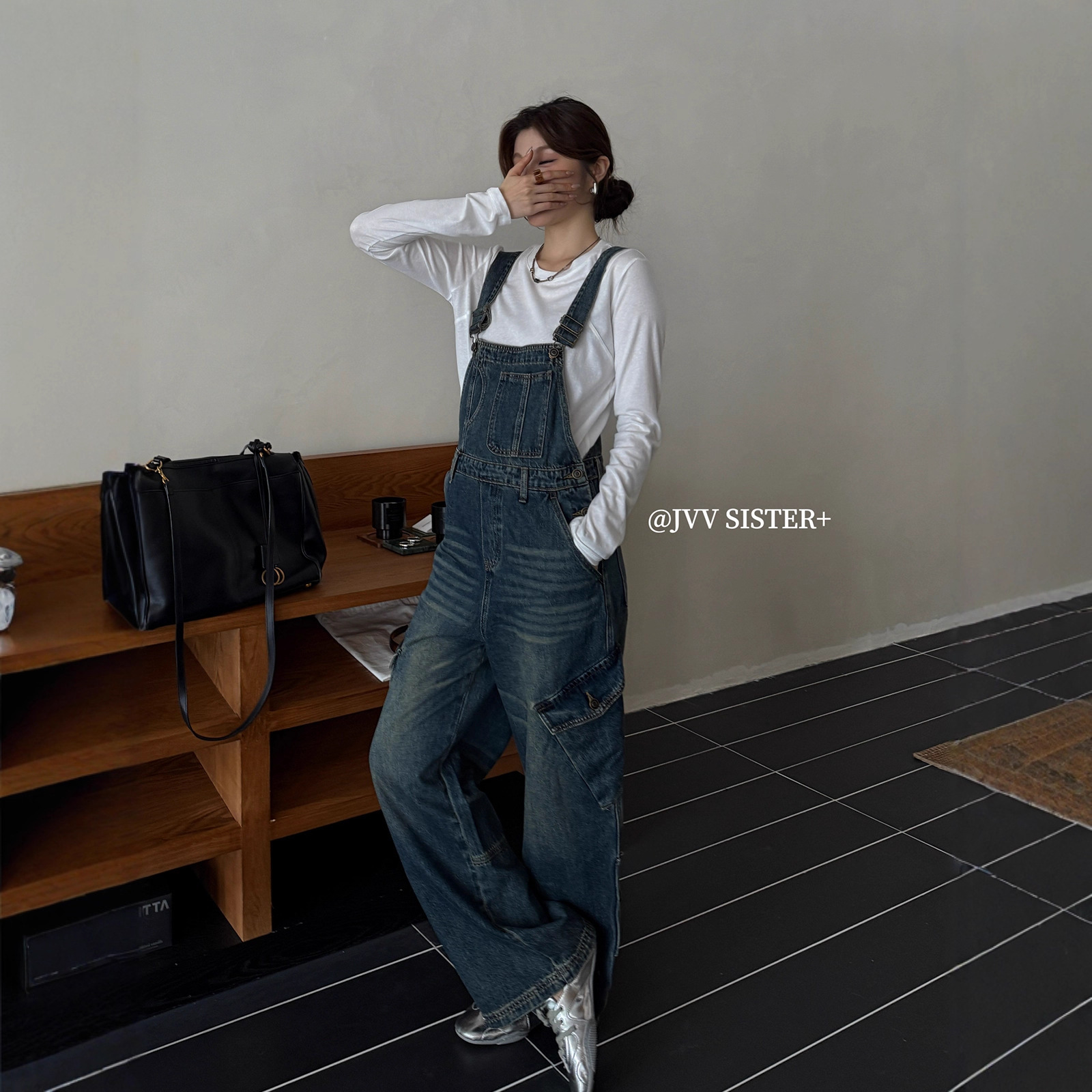 Jvv Thirteen Lines 2025 Autumn New High-End Pocket Cargo Overalls Denim Jumpsuit Women's Trend 90580