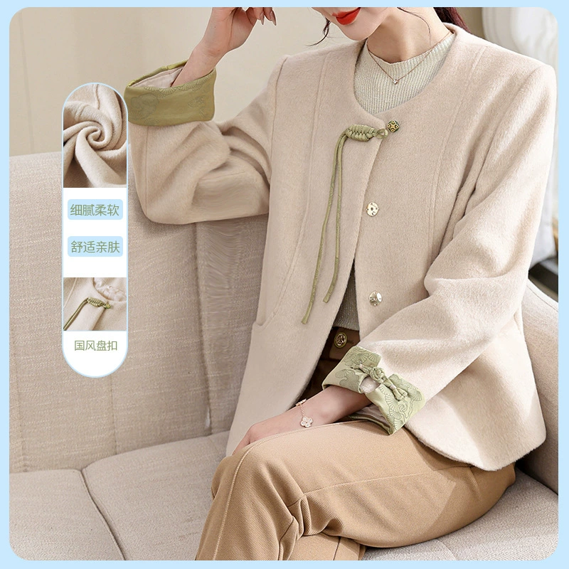 Новое пальто для мам в китайском стиле 2024, новое элегантное шерстяное пальто для женщин среднего и пожилого возраста, весна и осень