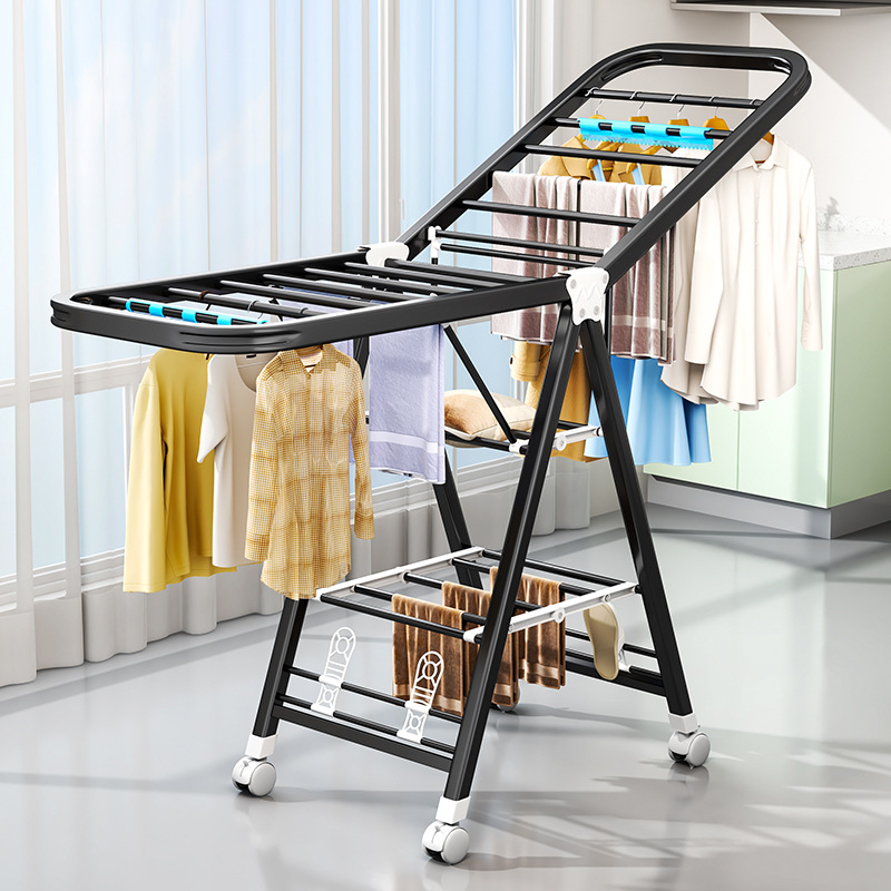 Percha de ropa plegable de suelo de perfil aerodinámico doméstico varilla de secado balcón frío simple bebé colgar ropa percha de acero inoxidable