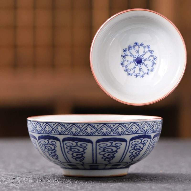Retro antique blue and white ceramic tea cup, clay