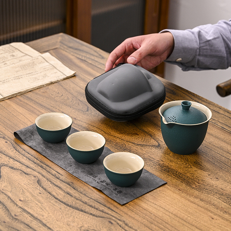 Rough Pottery Lubao Portable Quick Cup, One Pot, Three Cups, Outdoor Portable Bag, Travel Tea Set, Affordable Wholesale for Customers