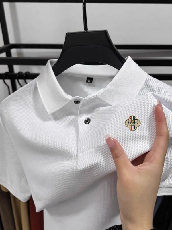 夏綿 100% 半袖 Tシャツメンズ夏ビジネスラペルポロシャツ無地半袖 Tシャツカジュアルで多用途|undefined