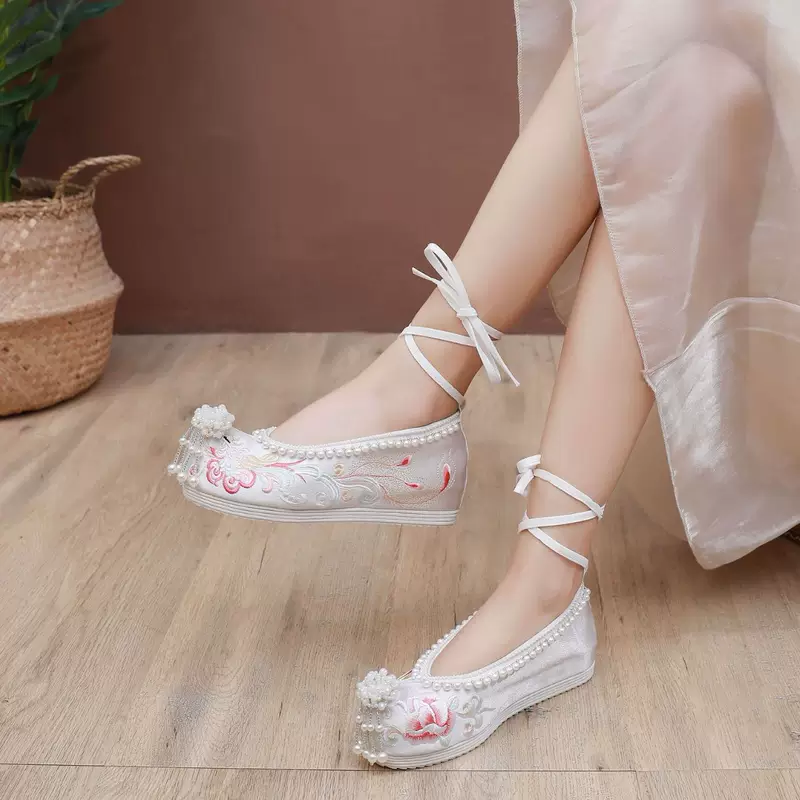 High wedding shoes for bride, 2023, with embroidery