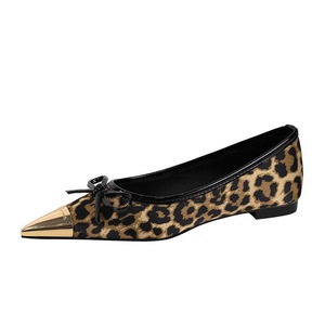 2161-1 French shallow leopard print single shoe with bow metal pointed satin versatile evening style flat commuting wome