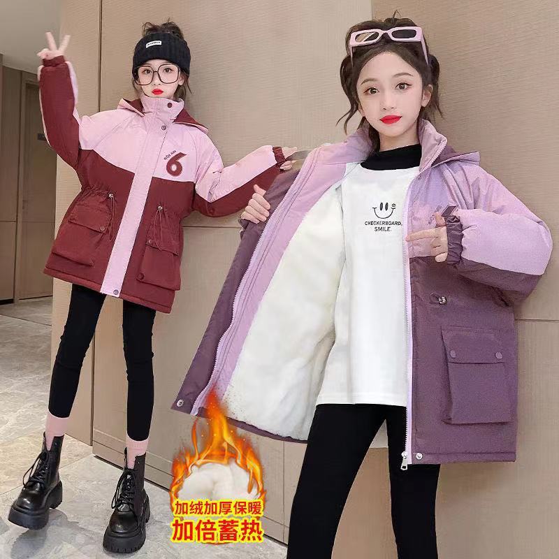 女童2024新款外套秋冬季大童冬装洋气夹棉加厚儿童女孩冲锋衣棉服