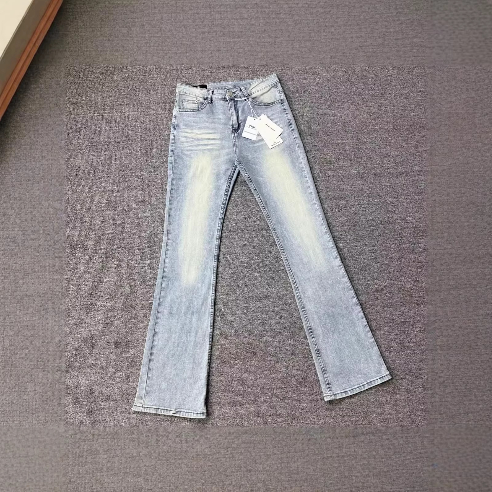 Women's American High Street 517 Cleanfit Jeans – Heavyweight Ice Blue Washed Stretch Flared Denim With Whiskering_mkmklike.com