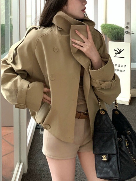 25秋季新款英伦风 设计感立领短款韩系风衣外套女|undefined