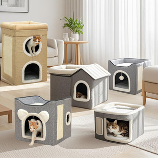 Factory Direct Supply Pet Nest Cat Villa Cat Nest Warm Fully Enclosed Large Removable and Washable Cat Scratching Board Folding Cat House