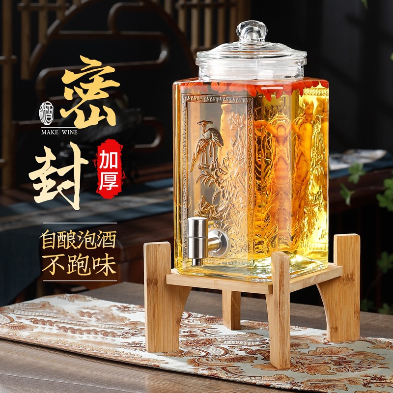 泡酒专用玻璃瓶10斤20斤装松鹤延年泡酒罐家用酒罐坛子密封药酒罐