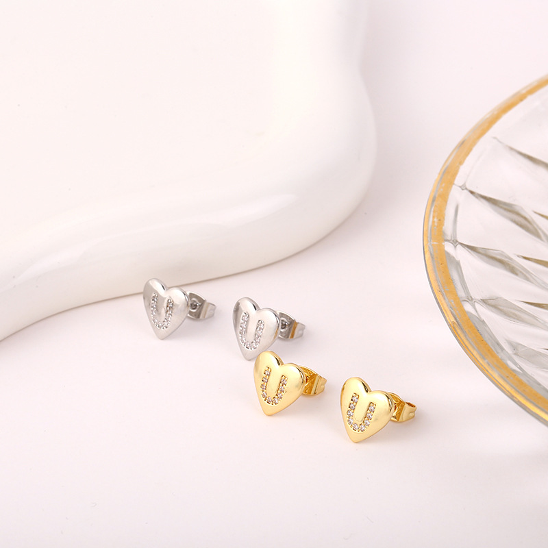 5g Weight Copper Ear Needle Material 18K Gold Plated, White Gold Plated Plating Material Rhinestones Inlay Material Ear Studs Classification 1 Pair Quantity Daily Occasion Copper Material Letter, Heart Shape Pattern Women's Gender Inlay Design Simple Style Style 1 Pair Simple Style Letter Heart Shape Inlay Copper Rhinestones 18K Gold Plated White Gold Plated Ear Studs 20