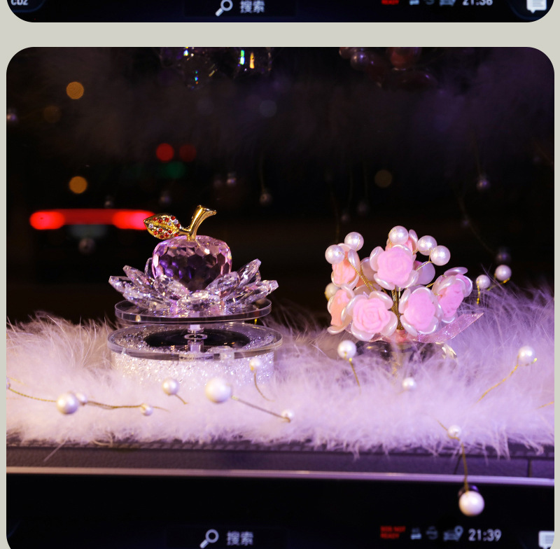 Solar Rotating Crystal Apple Car Lotus Perfumery Seat Ornaments Car Interior Female Elegant Elegant Center Console