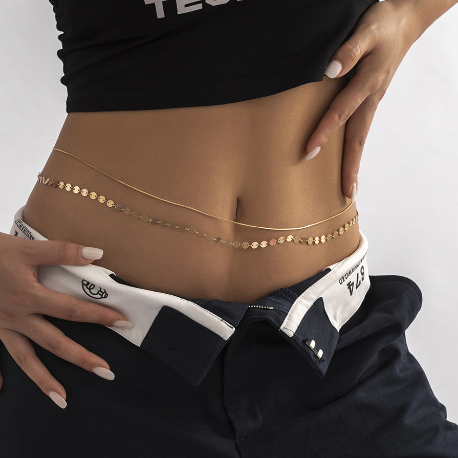 Fashion Ornament Double-Layer Snake Bone Sweet Sequined Copper Waist Chain