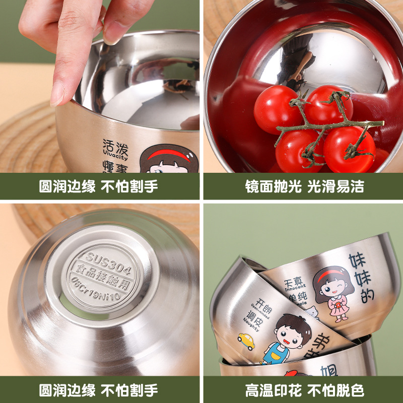 Nuevo retrato familiar entre padres e hijos tazón 304 tazón de acero inoxidable traje de dibujos animados creativo de doble capa