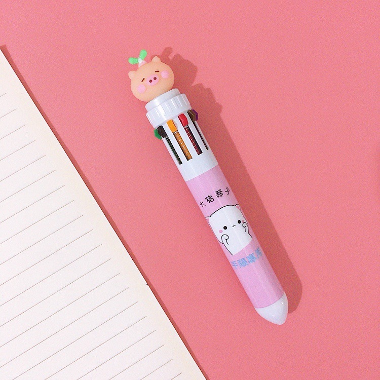 Papelería creativa bolígrafo de diez colores de dibujos animados estudiante color diario pluma chica corazón multicolor prensa bolígrafo al por mayor