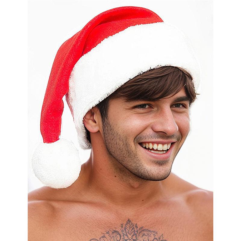 Fábrica directa de Navidad accesorios divertidos sombrero de Navidad rojo vestido sombrero corto de peluche al por mayor