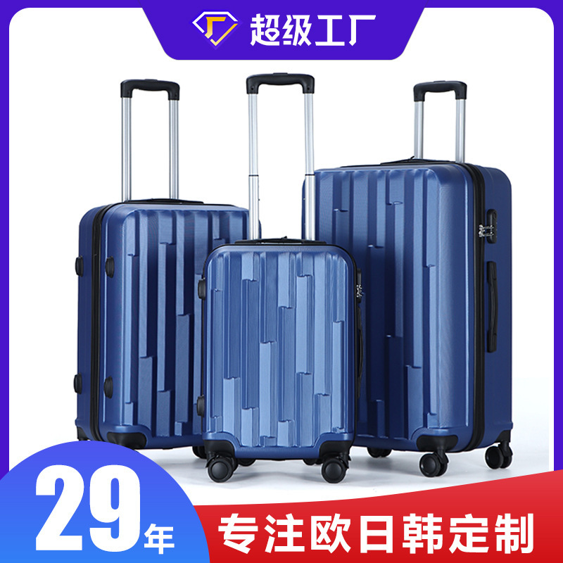 Cross-Border Foreign Trade Abs Luggage Set, Custom Three-Piece High-Appearance Wear-Resistant Hard-Shell Carry-On Abs Luggage