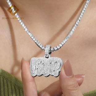 Cross-border exclusive for Europe and the United States 925 sterling silver necklace inlaid with D color moissanite splicing letter pendant factory