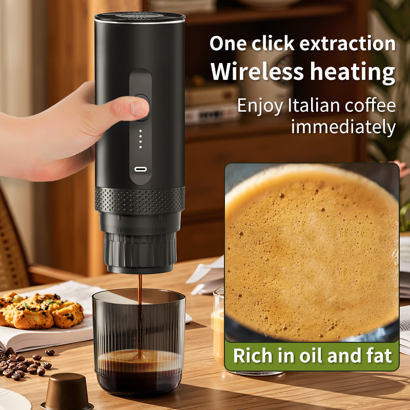 New Portable Handheld Coffee Machine Rechargeable Heated Coffee Pot Semi Automatic Dual Purpose Espresso Extraction_voghion.com
