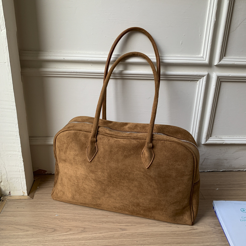 2026 New Style Suede Single-Shoulder Underarm Bag for Women, Retro Large-Capacity Commuter Handbag Boston Bag Crossbody