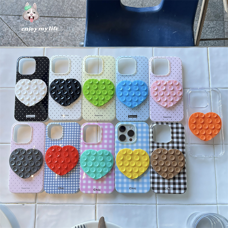 韩系波点爱心吸盘适用iPhone16苹果15ProMax/14/13手机壳简约小众|undefined