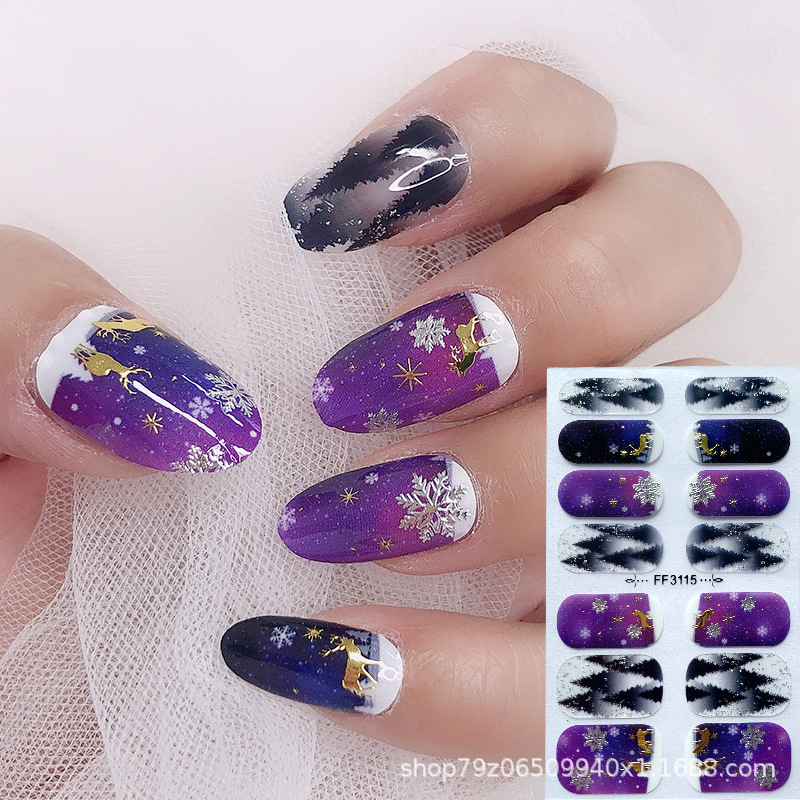 Pegatina de uñas de diamante de imitación 5D para hornear sin gel ins Halloween Navidad copo de nieve alce pegatina de uñas DIY pegatina de uñas