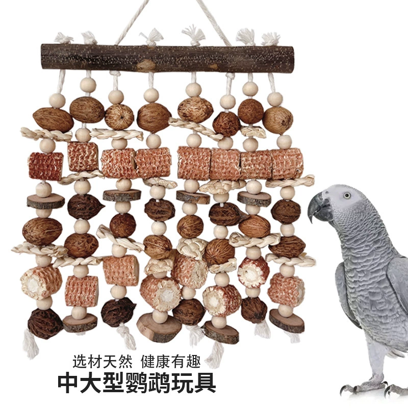 Большой и большой попугай игрушка Ваджра Птицы продукты бревна станции столб орехи орехи пекан яблоко кусает шампуры