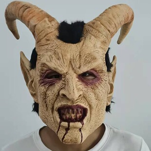 Fallen angel Satan demon face Lucifer mask horror devil sheep horn head cover Halloween decoration scare