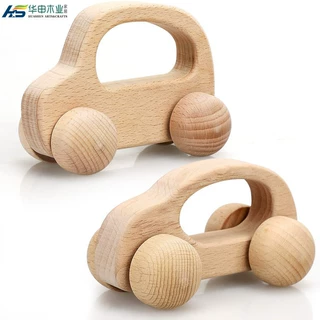 木制汽车适合 1-3 岁儿童和婴儿拉力玩具 木质宝宝动手玩具车