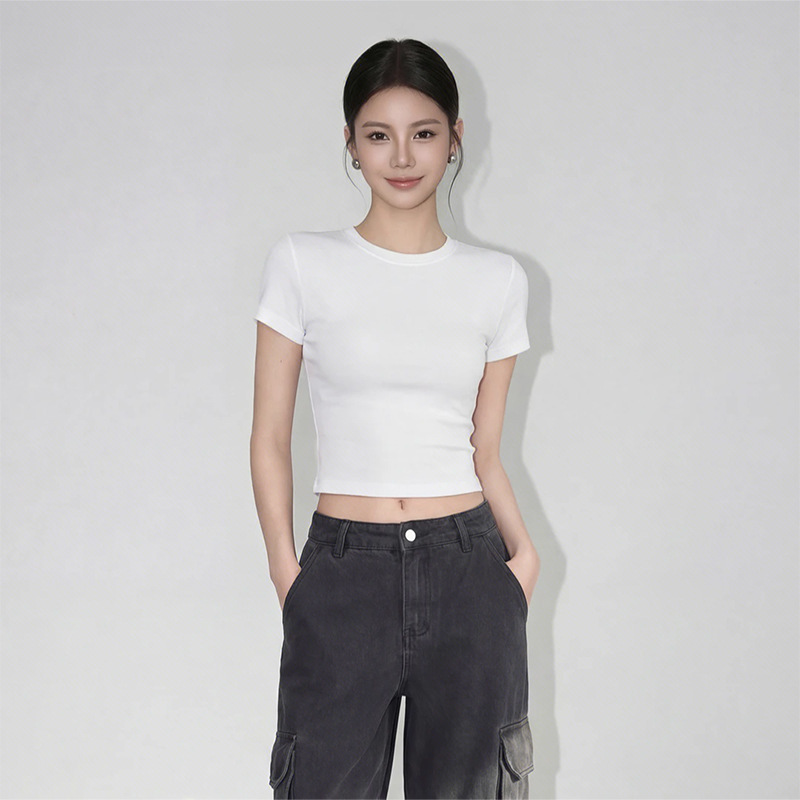 Short-Sleeve Round-Neck T-Shirt for Women, Summer Minimalist Versatile Slim-Fit American Style Spicy Girl Top Short-Sleeve Round-Neck T-Shirt for Women, Summer Minimalist Versatile Slim-Fit American Style Spicy Girl Top