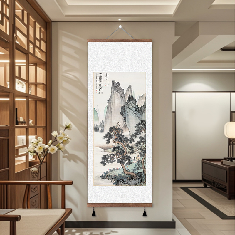 名家字画山水画中式客厅装饰画办公室卷轴挂画书房茶室壁画玄关画