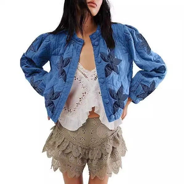 Amazon 2025 transfronterizo Europa y los Estados Unidos otoño y invierno de algodón de alta calidad lavado de algodón de hoja de arce bordado chaqueta de mujer ropa de algodón