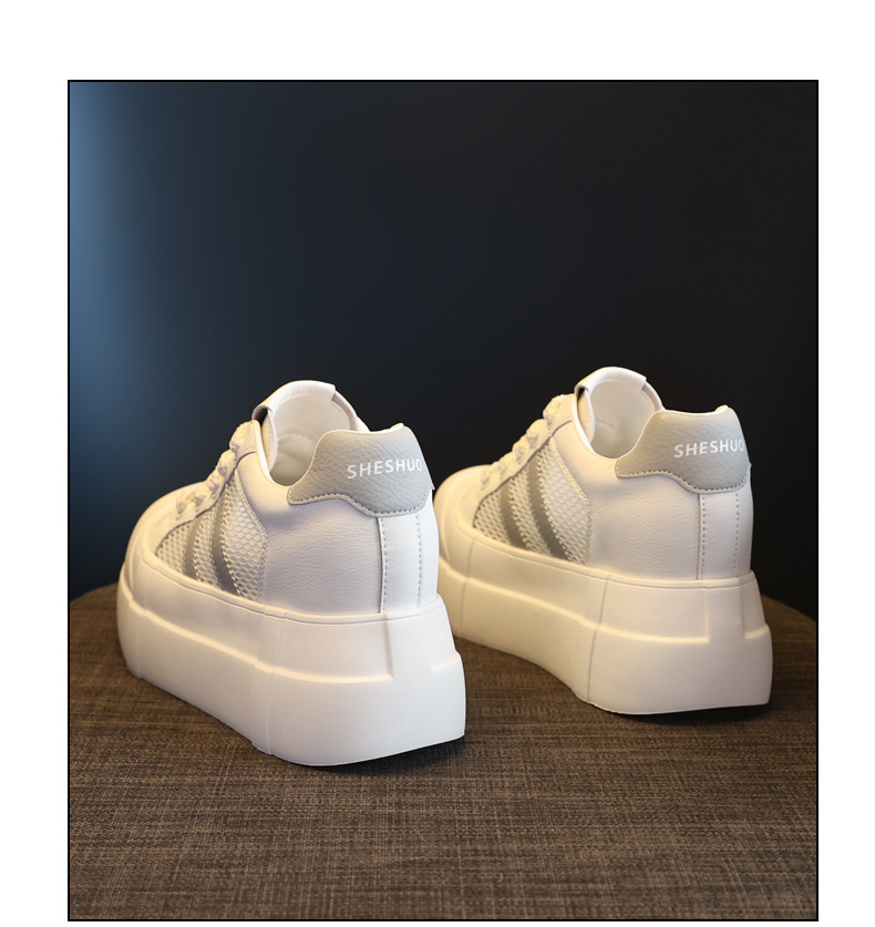 Giày sneaker nữ đế dày tăng chiều cao phong cách trắng basic — Trắng Đỏ chi tiết 18