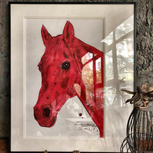 红马》美式水彩艺术客厅高级感挂画小众抽象派餐厅玄关走廊装饰画