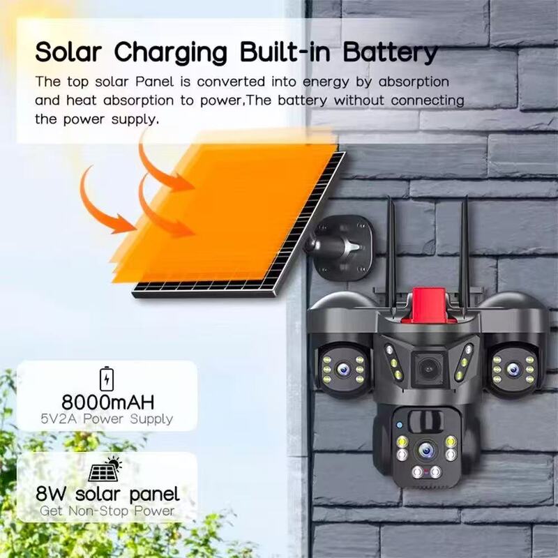 V380三镜头4G太阳能摄像机12MP高清智能夜视双向对讲户外SOLAR|undefined