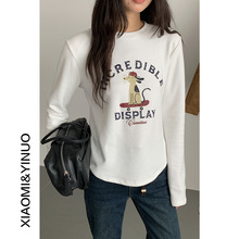 【欧凡】趣味可爱滑板小狗印花德绒长袖T恤新款软糯舒适上衣3291