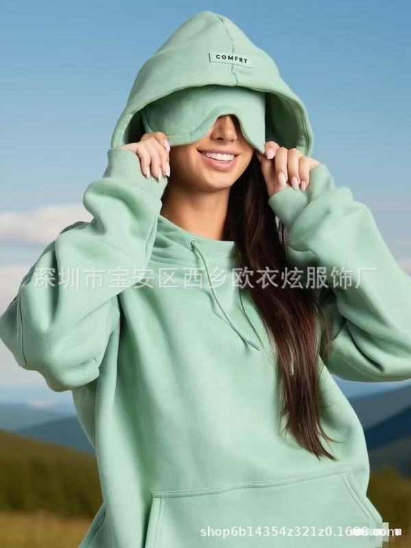 2025亚马逊欧美秋冬新款内置眼罩连帽衫纯色套头长袖卫衣|undefined
