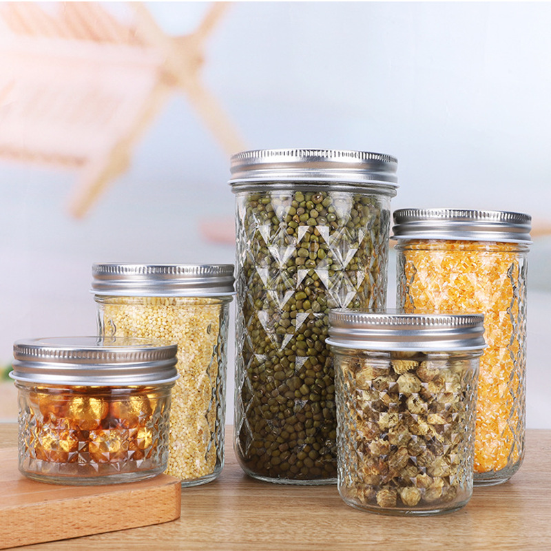 Wholesale caviar bottle rhombus Mason jar glass storage jar bird's nest portioning bottle salad can fish gelatin jam jar