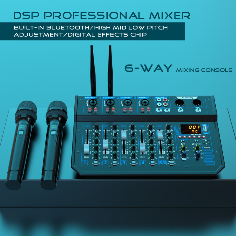 (2개) GM-26 전문 6 웨이 무선 마이크 무대 믹서 가족 야외 노래방 잔향 소형 성능 장비