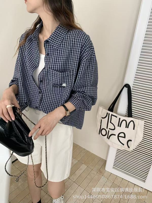 琪镌绘制条纹衬衫秋季新款宽松休闲女装百搭长袖翻领通勤衬衣上衣|undefined