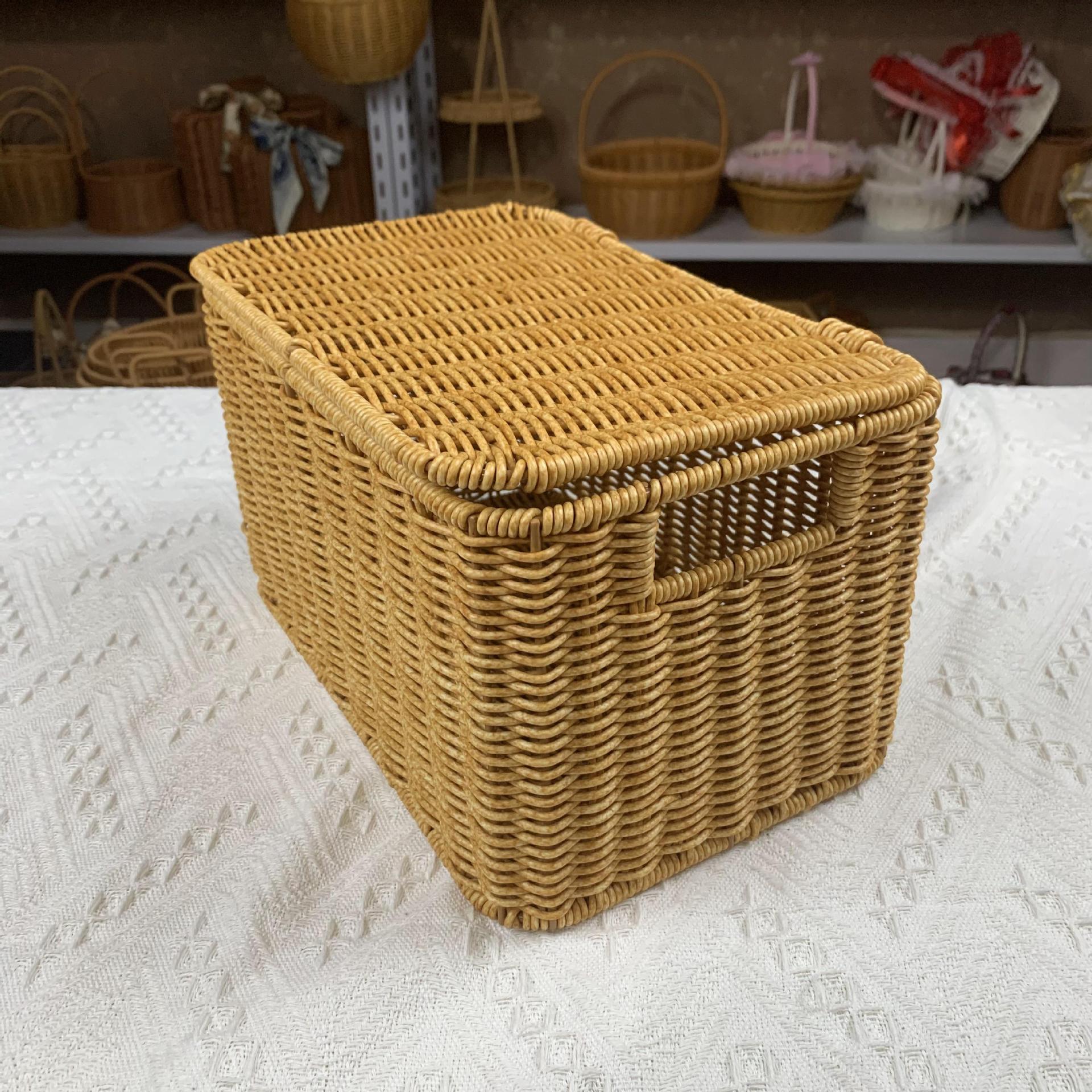 模造藤ins藤編み蓋付き大容量収納かご手作り客間玩具ごみ収納かご汚れかご