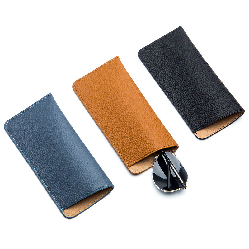 Glasses Bag Genuine Leather Advanced Sense ins Soft Leather Presbyopic Myopia Sunglasses Bag Portable Men's and Women's Sunglasses Protective Cover