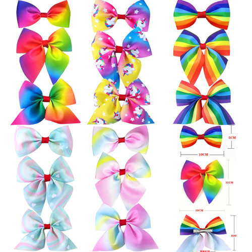 European and American children's cross-border printed rainbow bow hair clips hot-selling striped bow ties girls' hair accessories headwear bows 3-piece set